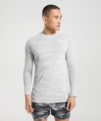 Gymshark Geo Seamless Muške Dugi Rukav Bijele Svijetlo Sive | HR 2615RVD